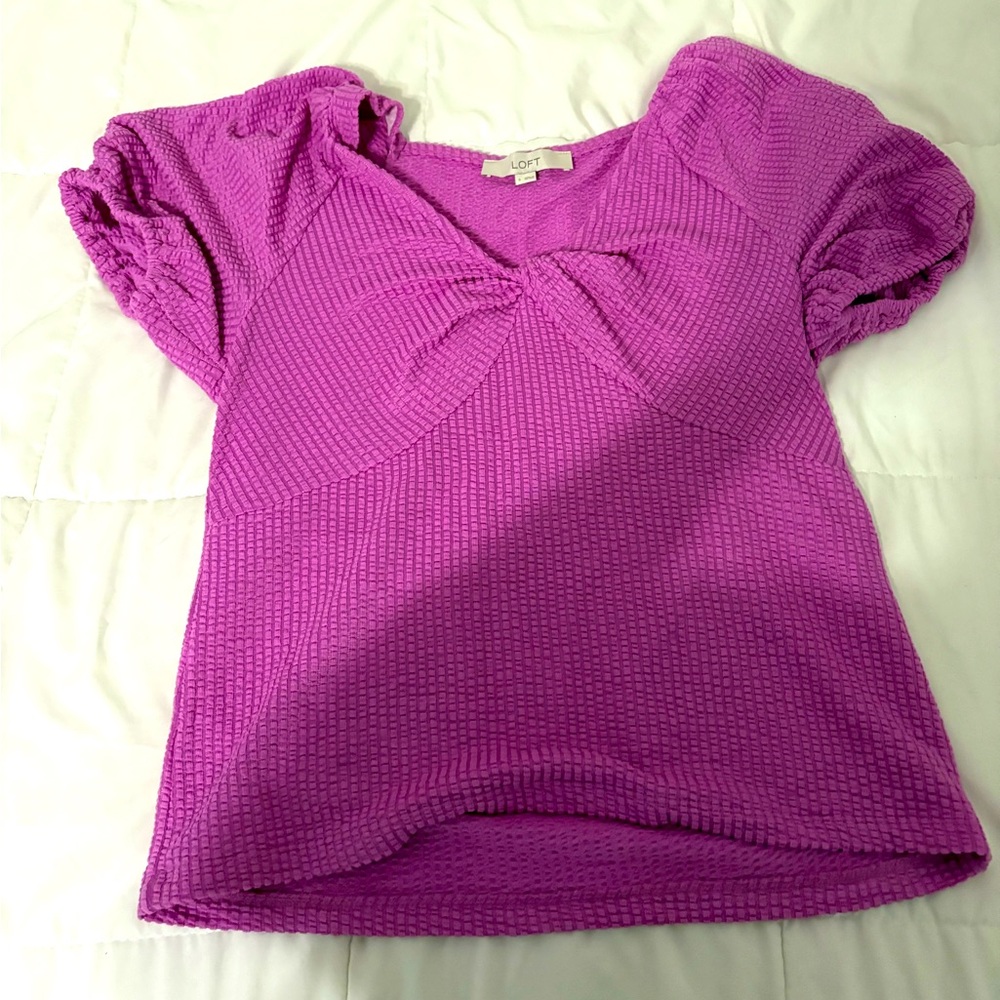LOFT Pink Puff Sleeve Smocked Blouse
